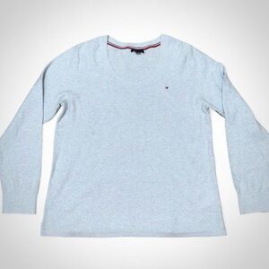 Y2K Tommy Hilfiger Lightweight Waffle Knit 100% Cotton Baby Blue Sweater size L